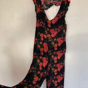 Black and red floral Anthropologie jumpsuit
